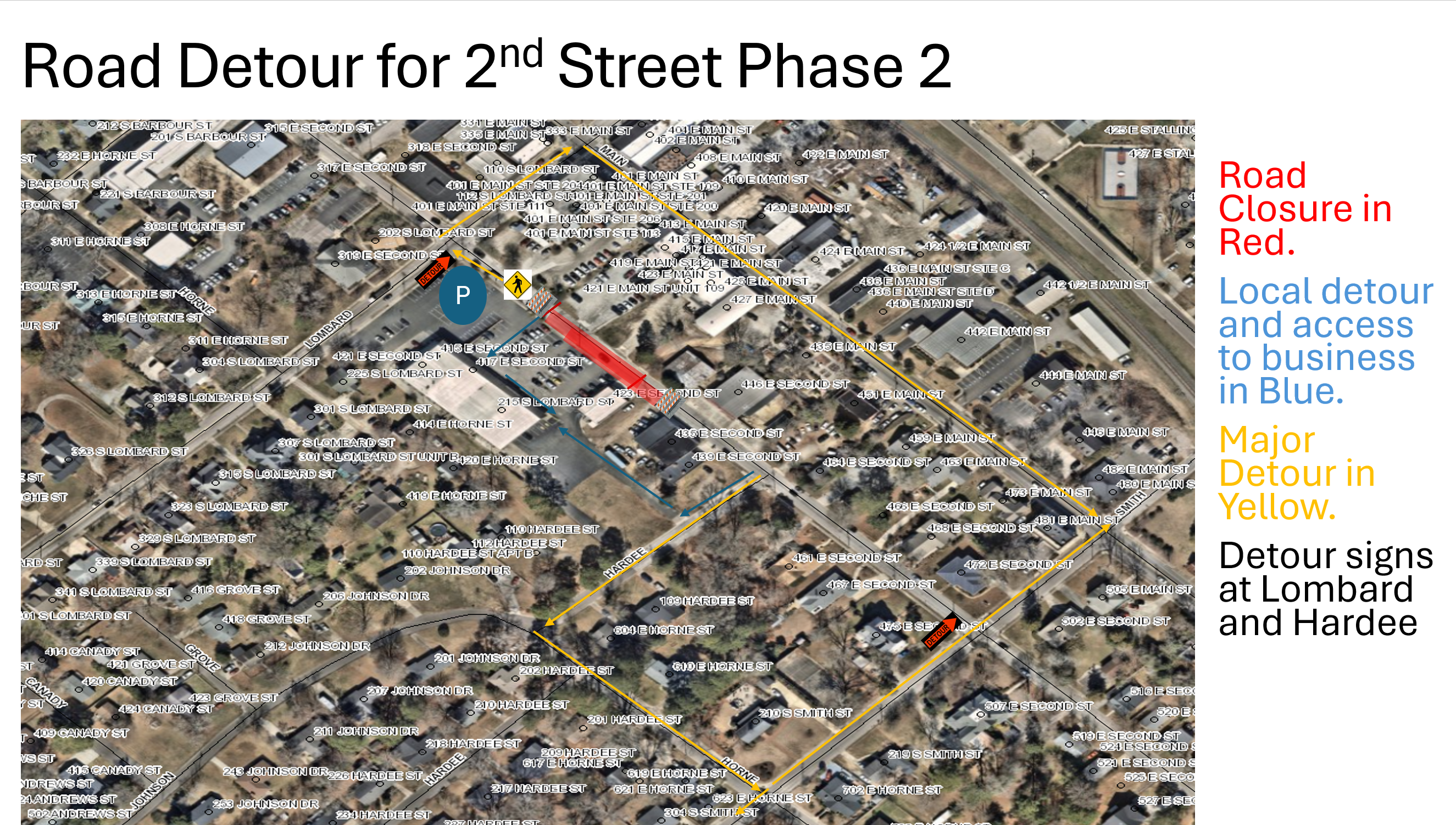 Second Street Utility Improvements Road Closure Map: Phase 2