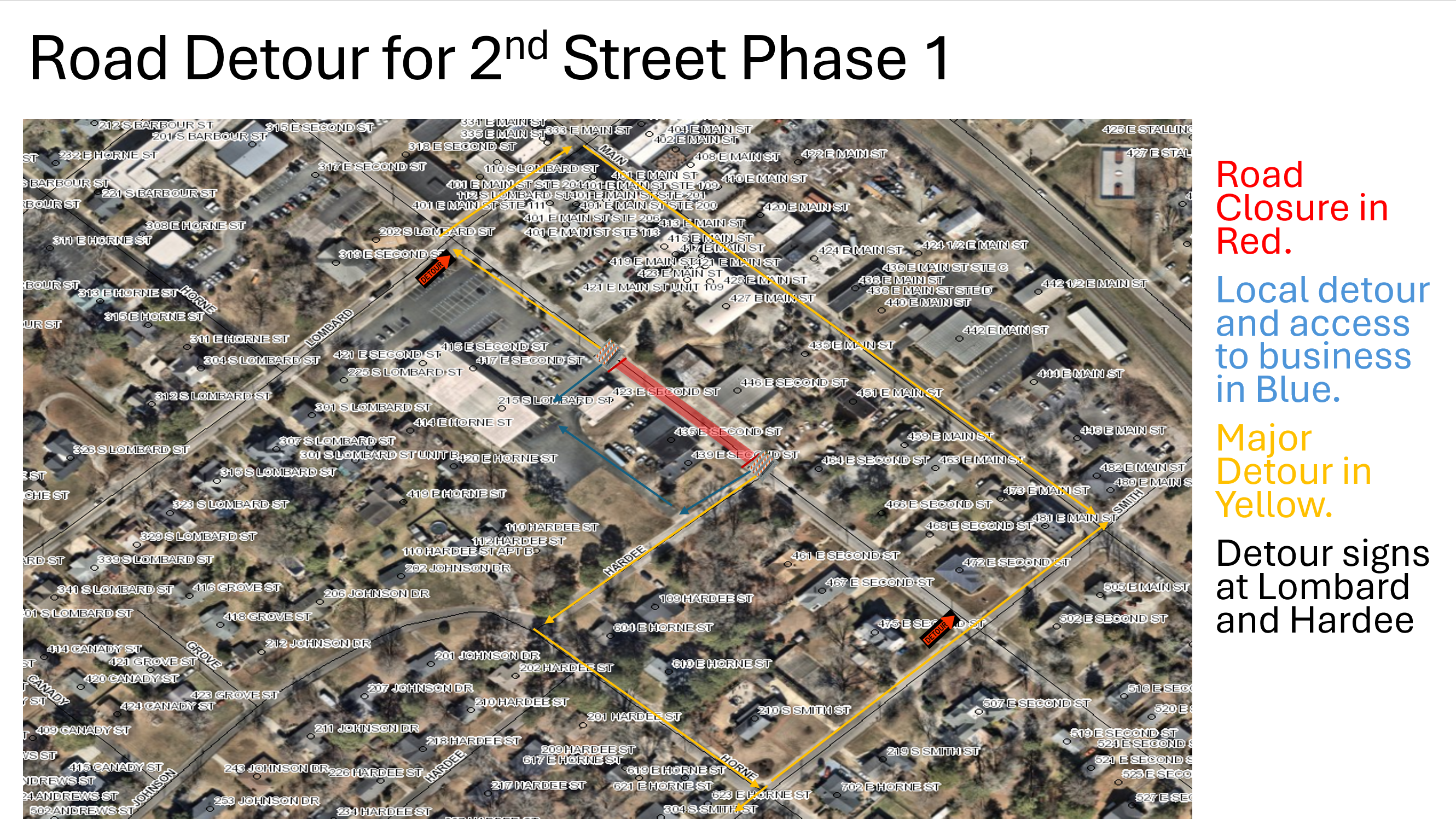Second Street Utility Improvements Road Closure Map: Phase 1