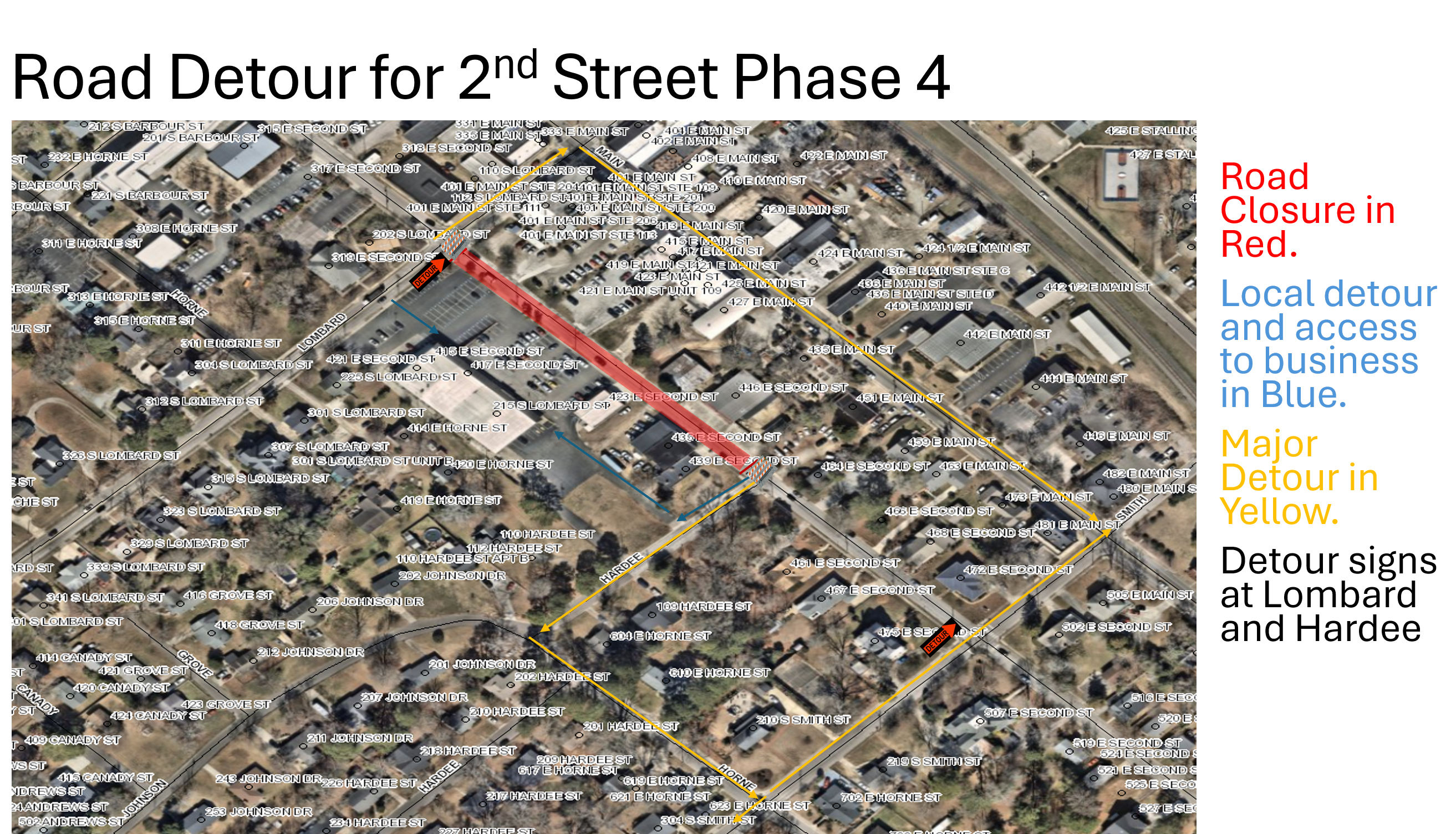 Second Street Utility Improvements Road Closure Map: Phase 4