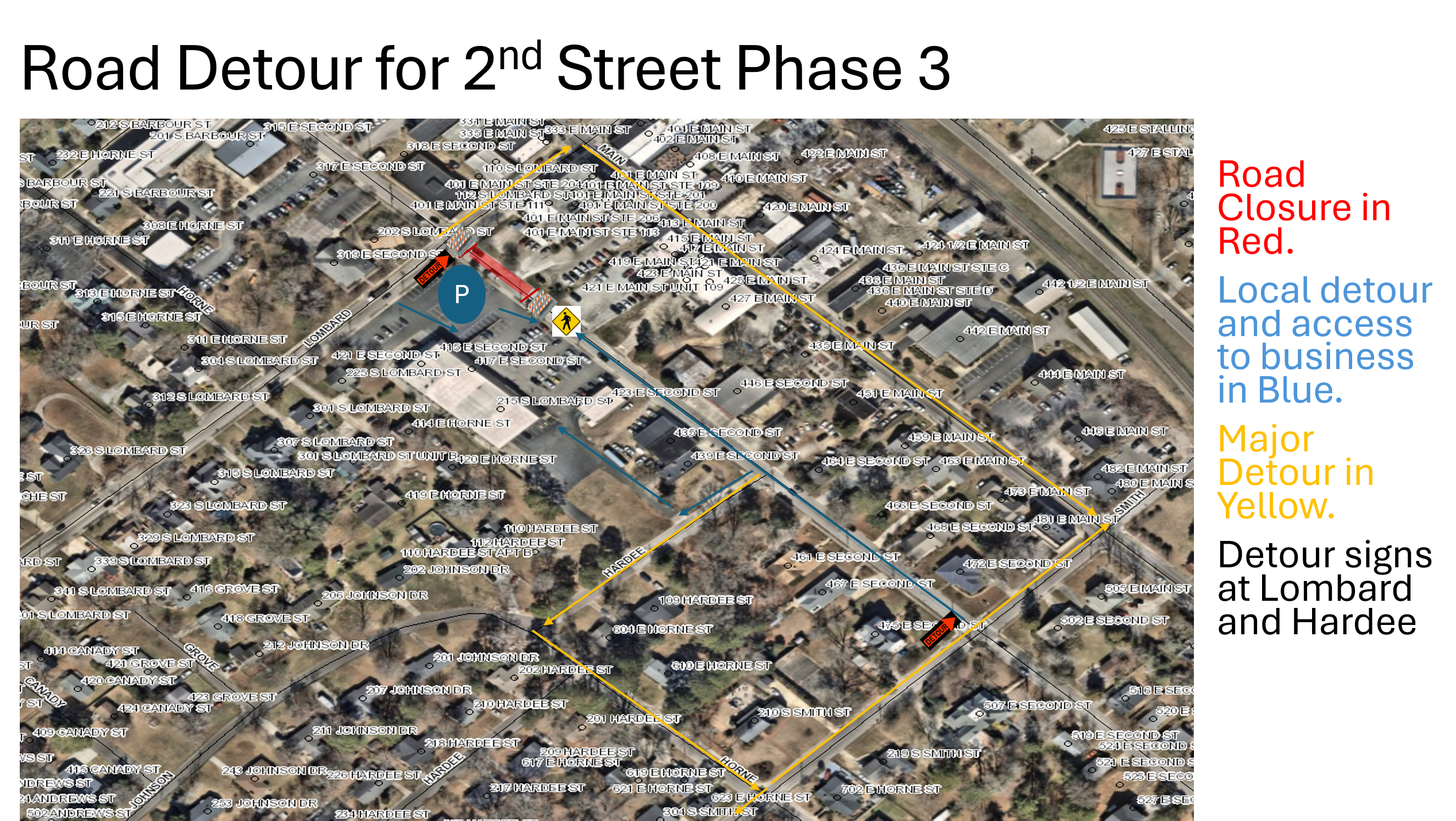 Second Street Utility Improvements Road Closure Map: Phase 3